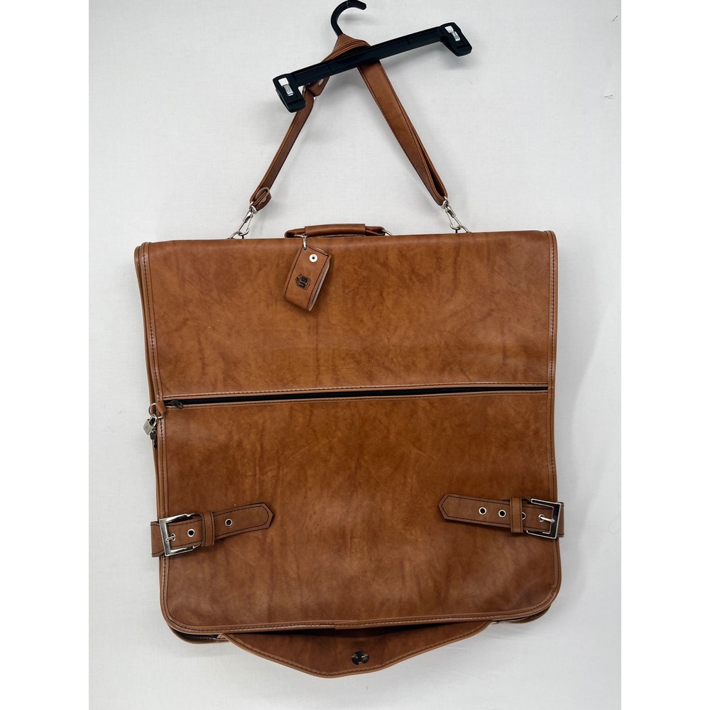 US Luggage Vintage Brown Faux Leather Garment Bag Travel Suit Carrier with Strap